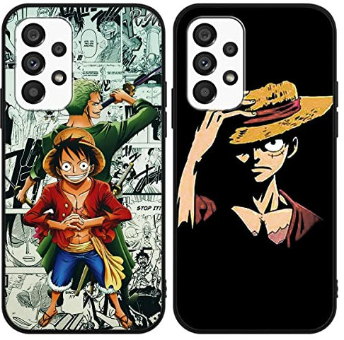 2 Stück Handyhülle für Samsung Galaxy A52s 5G/A52 5G/4G Hülle 6.5'' Anime Jungs Gear 5 Nika Zoro Hülle, Schwarz Manga Straw Hat Muster Schutzhülle Weiche TPU Case für Samsung A52s 5G