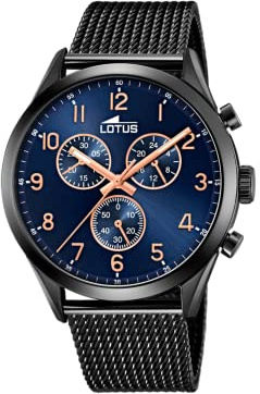 Lotus Herrenuhr Analog aus Edelstahl 316l | Quarzwerk, Chronograph, Widerstandsfähiges Mineralglas, Wasserdicht 5 ATM Casual 18639/D Minimalist