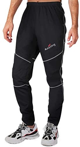 4ucycling Fahrradhose Radhose Lang Herren Thermo Laufhose Winter MTB Fleece Winddicht Atmungsaktiv Wasserabweisend Hose Reflektierend Bergsteigen, Jogging, Radfahrren,ski,Snow