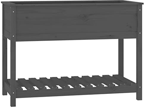 vidaXL Pflanzkübel mit Ablage, Pflanzkasten zum Selber Bauen, Hochbeet für Garten Balkon Terrasse, Frühbeet für Blumen Gemüse Kräuter, Grau Massivholz Kiefer
