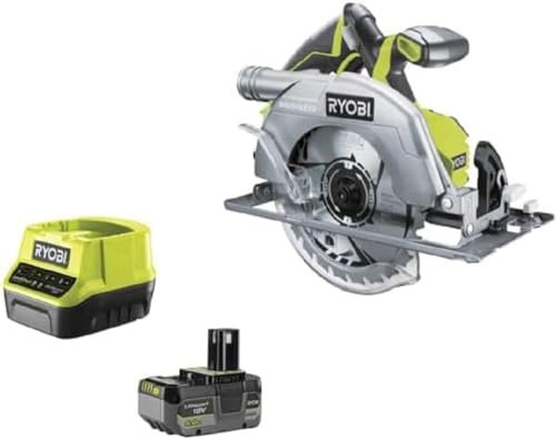 Ryobi - Scie circulaire BRUSHLESS moteur sans charbons 18V - diam. 184 mm x 16 mm - 3 700 tr/min - Livrée avec 1 lame 24 dents, une batterie 4Ah et un chargeur 2A - R18CS7-140GZL