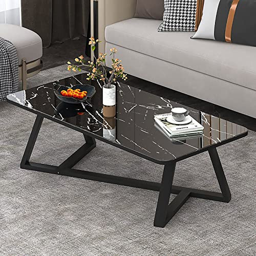 GLTZEN Couchtische aus Glas für Wohnzimmer, Tischplatte aus Kunstmarmor, rechteckiger Sofa-Mitteltisch für Esszimmer/Tee mit schwarzem Metallrahmen, für Wohnung, Kleiner Raum (Col