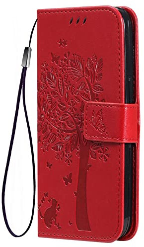 PEIYE Cover Pelle per Google Pixel 7a, Portafoglio PU Pelle Slot Schede, Custodia Cavalletto Stile Libro Chiusura Magnetica, Flip Case -Rosso