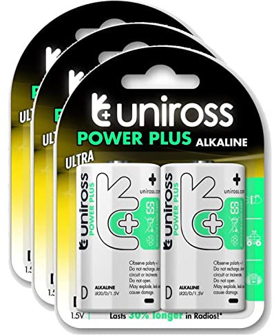 UNiROSS Pack de 3 x 2 Piles Alcalines D-LR20 Power Plus 1,5V