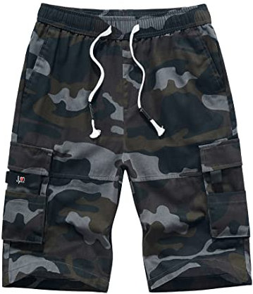 APTRO Herren Kurze Hosen Cargo Shorts Outdoor Sommer Shorts Freizeit Baumwolle Arbeitsshorts 109 Camouflage Schwarz XXXXL