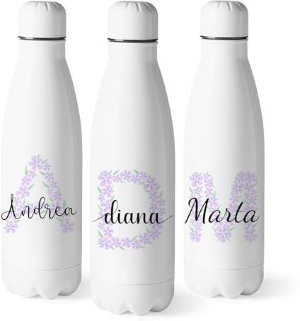 Zumo Digital Botella Térmica Personalizada con Nombre, Botella de Agua 500ml Acero Inoxidable con Iniciales de Doble Pared Sin BPA, Regalos Originales para Mujer (Modelo 2)