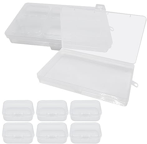 UMCHU 12 Stück kleine Aufbewahrungsboxen mit Deckel und 2 große Kunststoffboxen, leere Sortierboxen, transparent, für Perlen und andere kleine Bastelartikel (5 x 3,6 x 2 cm)