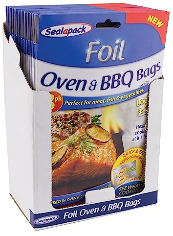 Pack of 6 - Oven and BBQ Foil Bag Flavour Seal Cooking Bags 19cm x 30cm BBQ Bag Flavour Seal Locking Bags Microwave Chicken Cooking Bag for Meat Poultry Seafood Vegetable