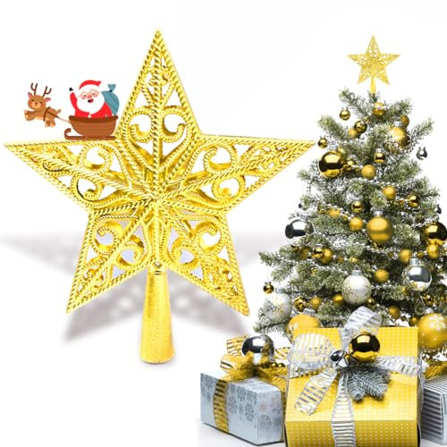 Christmas Tree Topper Star Vintage Lightweight Classic Plastic Hollow Out Xmas Decoration Ideal Christmastide Decor for Nativity Celebrations Ornament