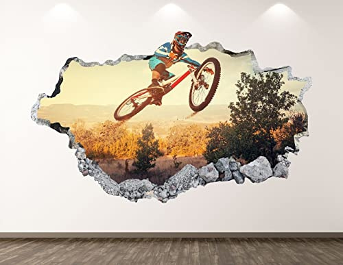 3D Wandtattoo Mauerloch Wandsticker Off Road Bike Wandtattoo Art Decor 3D Zertrümmert Mountainbike Aufkleber BL209 selbstklebend Durchbruch Wandaufkleber 60x90cm