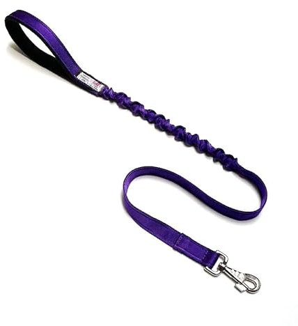 Dog Lead With Shock Absorbing Bungee Cord Training Walking Leash Soft Padded Handle (45 (1.1 Metres), Purple)