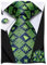 Hi-Tie Herren Weihnachtskrawatte Set Krawatte Einstecktuch Manschettenknöpfe Set Match Rentier Schneeflocke Xmas Baum Muster für Hochzeit Prom,Grüner Wald