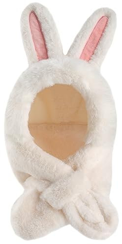 Cheerful Mario 3-8 Jahre Super Warm Mützenschal Mädchen Kinder 2 in 1 Wintermütze Mädchen Mit Hasenohren Mütze Schal Set Hase Weiß