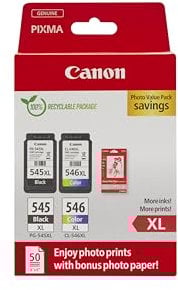 Canon Tintenpatronen & Papier-Multipack - PG-545XL/CL-546XL Original Druckerpatronen 2er Pack (1 x Schwarz, 1 x Farbe) & 4x6 Fotopapier (50 Blatt)
