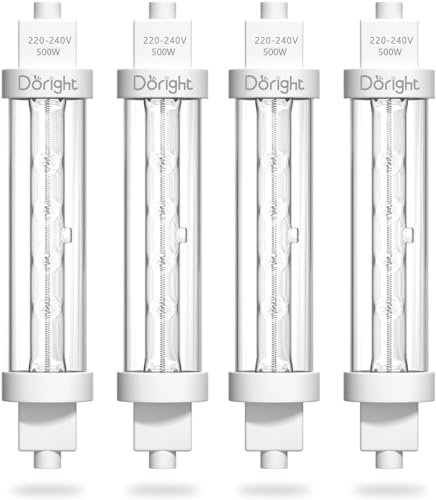 DoRight Heat Lamps 500W 240V Gantry Lights Jacketed Food Lamp, 118mm R7S Halogen Catering Food Safe Heat Lamp Bulb for Buffet, Catered Events, Kitchen, Canteen, Hospitality & Food Industry (4 PCS)