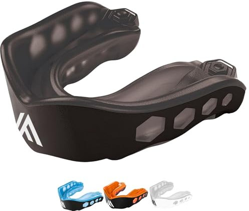 IRON FIGHTER Mundschutz Boxen für Erwachsene Schwarz/Schwarz - Anpassbare und Bequemer Gel Zahnschutz - Zahnschutz Kampfsport Englische Boxen MMA Rugby Hockey Judo Ringen Karate BJJ Kick Boxing