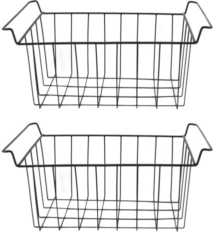 Freezer Wire Storage Baskets, 2 Pack Deep Freezer Organizer Bins with Handles, Metal Wire Baskets Chest Freezer Refrigerator Basket Storage Rack Bins for Kitchen, (L 45cm X W