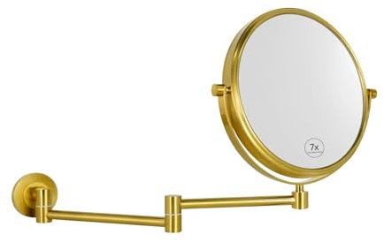 Nicesail Kosmetikspiegel mit Vergrößerung Wandmontage Antiker Gold Schminkspiegel 7x/1x Wand Vergrößerungsspiegel für Bad Doppelseitiger Spiegel,Durchmesser 20cm