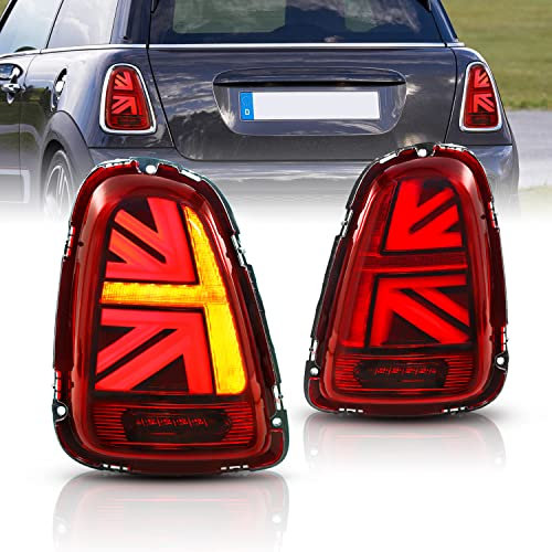 Archaic JCW Union Jack Rückleuchten kompatibel mit Mini Cooper & Coopers Hatchback R56 R57 R58 R59 2007-2013,Paar,E-Prüfzeichen