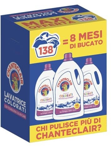 Chanteclair - Detersivo per Lavatrice Color, Ravviva e Protegge i Colori dei Capi, Pulito Impeccabile - 3 Flaconi da 2070 ml