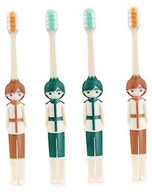 Kinderzahnbürste mit Weichen Borsten 4 Stück-pack aus Pp und Nylon | Kinder, Kreative Form mit Cartoon Motiven, Tragbar für Unterwegs und Reisen