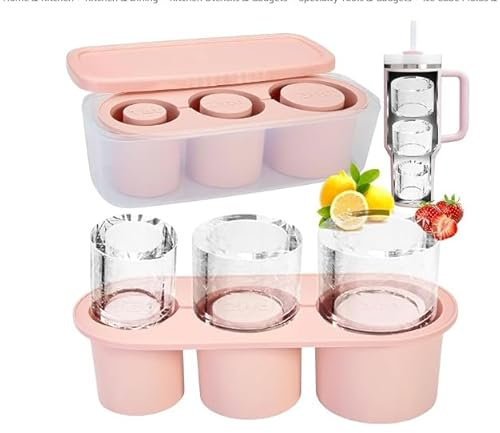 Stanley Cup Eiswürfelform Zubehör,Eiswürfelbehälter für 30Oz-40Oz Becher, 3 Stück Silikon-Hohlzylinder-Eisform mit Deckel und Behälter für Gefrierschrank, Eisgetränk, Saft, Whiskey, Cocktail
