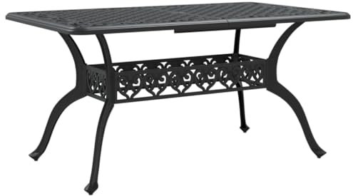 Canditree Table de Jardin en Aluminium Coulé, Table à Manger Rectangulaire Extérieur avec Trou de Parasol (Noir)