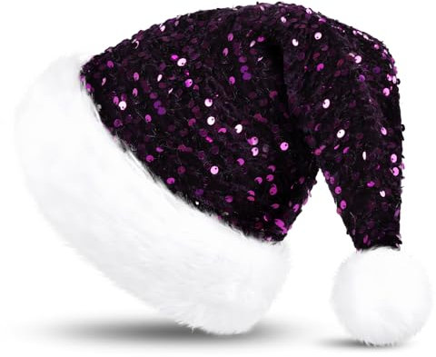 KONVINIT Lila Weihnachtsmütze Erwachsene Nikolausmütze Weihnachtsmann Mütze Santa Claus Mütze mit Glitzer Pailletten und Plüsch Rand für Festliche Weihnachtsfeier Tannenbaum,lila