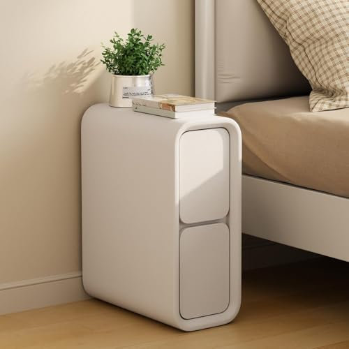 Pevfeciy Nachttisch Schmal Weiß Mit 2 Schubladen, 20 cm Breit, Weißes Leder