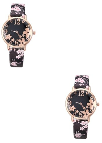 LIFKOME 2stücke Damen Uhr Mit Pflaumenblüten-Muster Armbanduhr Für Als Zu Weihnachten Geburtstag Und Komfortablem Material