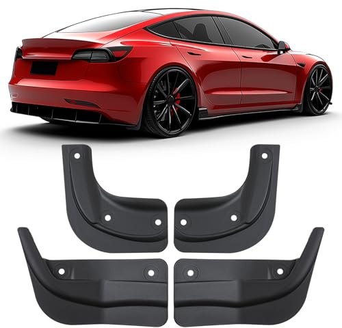 4 Stücke Schmutzfänger Spritzschutz Kompatibel für Tesla Model 3 Zubehör 2024 Fahrzeug Ablagerungsschutz Kein Bohren Kein Klebeband Schmutzfänger Reifenschutz Allwetter