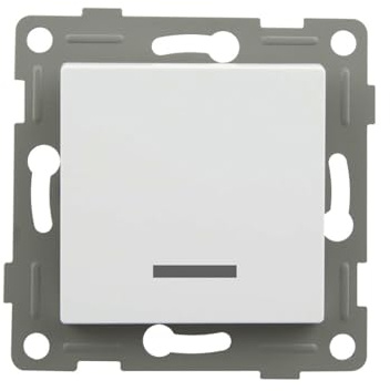 Weißer Unterputzschalter mit beleuchtetem Taster, ideal für Beleuchtung und Raumsteuerung, funktioniert in Standard elektrischen Anlagen.