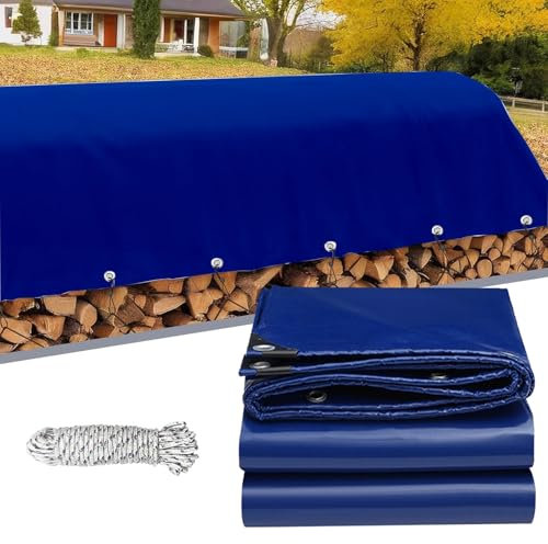 Tarpaulin Waterproof Heavy Duty 1.5 x 3.5 m Waterproof 500G/M² with Eyelets and 10M Rope Black Tarpaulins/Builders Tarps for Garden Furniture Shed Camping, Blue