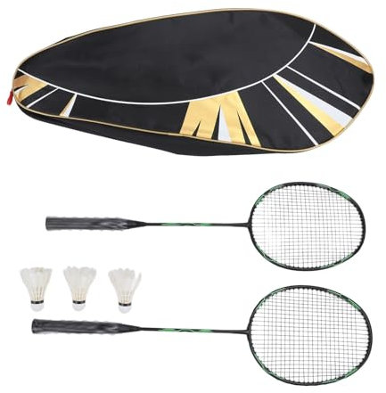 Badmintonschläger-Set, Carbon-Badmintonausrüstung mit 3 Federbällen für Männer und Frauen (Schwarz Grün)