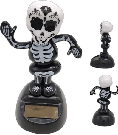 Anloximt Auto-Wackelkopf-Armaturenbrett-Totenkopf, Totenkopf-Wackelköpfe für Auto-Armaturenbrett - Solar-Schädel-Figur,Halloween-Wackelfiguren mit schüttelndem Kopf für Süßes oder Saures-Partys,