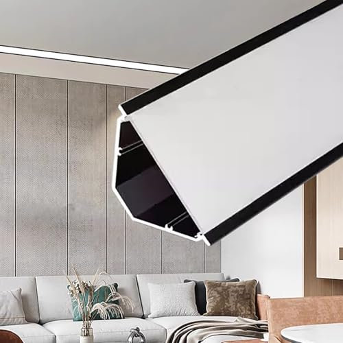 LED-Profil, V-förmiges Lichtleisten-Diffusor-Schienensystem, indirektes dekoratives LED-Beleuchtungsprofil aus Aluminium, extra breites Theater-Fußleisten-Gipsprofil (Schwarz, 200 cm (6,5 Fuß))