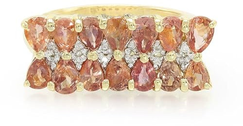 Cavill 10k Gelbgold Ring mit 3ct Padparadscha Saphiren aus Sri Lanka und Diamanten, Luxuriöser Schmuck, Tropfenförmige Edelsteine, Unerhitzte Saphire, Exklusiver Damenring, Hochwertiger Goldschmuck