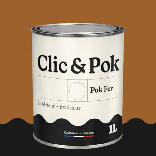 POK Peinture Fer Antirouille – Métal Extérieur Intérieur, Satinée, Protection Rouille - 1L - RAL 8001 Brun terre de Sienne