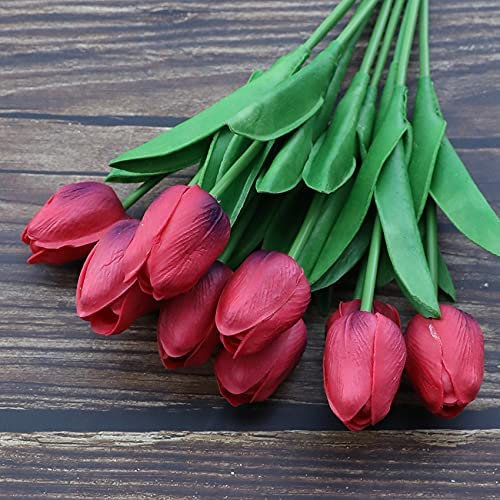 SLCHJX Künstliche Blumendekoration Blume DIY 10 Zweige Home Office Urlaub Indoor Outdoor House Hochzeitsfeier Dekoration (lila auf Weiß) (Rot lila)