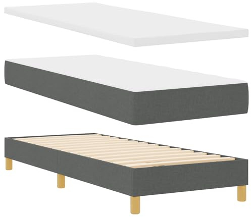 vidaXL Boxspringbett mit Matratze Creme 90x200 cm Stoff Dunkelgrau, Verstellbares Kopfteil-Bett, moderner Federkernmatratze, funktionaler Rahmen, stylisches Schlafzimmer-Möbel