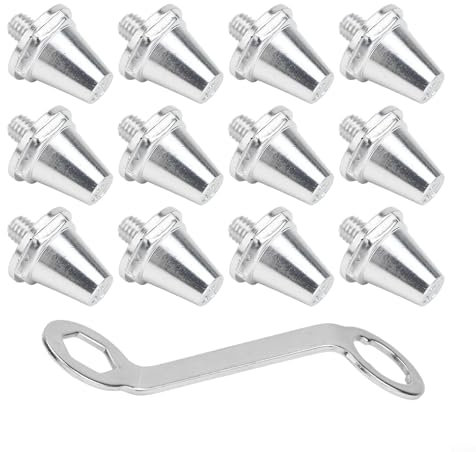 12 tacos de repuesto para fútbol, estables, antideslizantes, de aluminio, con llave para zapatos de rugby, zapatos de senderismo, color plateado (15 mm)