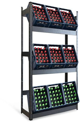 Floordirekt Getränkekistenregal für 9 Kisten - 200 x 100 x 30 cm - Getränkeregal, Kastenregal für Getränkekisten, Flaschenregal, Kastenständer - Regal für Getränkekästen (Osaka)