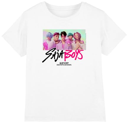 Kpop Demon Hunters Unisex Kids K-pop Demon Hunters - Saja Boys Photo Frame Kids T Shirt, White T-Shirt (Pack of 1)