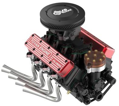 Mini V8 Motor Modellbausatz, 28CC FS-V800WGPC 1/10 Vollmetall-Achtzylinder-Viertaktmotor OHV V8 Wasserkühlungsmotor Modell, Physikalisch-wissenschaftlicher Experimentierkasten für Erwachsene