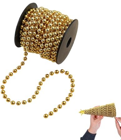 Perlenkette Weihnachtsbaum Kette,10m Perlengirlande,Weihnachtsbaumkette,Christbaumkette,Christbaumschmuck Golden,Weihnachtsbaumschmuck Perlen,Christbaum Deko,Weihnachten Decorations für Christmas