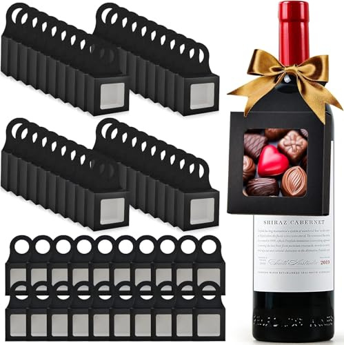 Super Idee 30 Flaschenanhänger Verpackung mit Sichtfenster + 30 Geschenkschleifen Weinflaschen Flaschen Anhänger zum Befüllen für Hochzeit Geburtstag Weihnachten Party Geschenke Verpackung (Schwarz)