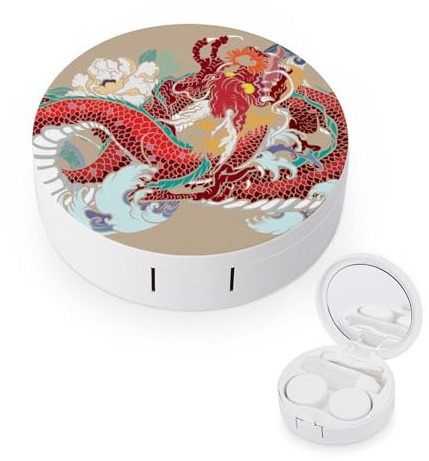fkgvwo Contact Lens Case Red Dragon Contact Lens Holder Box Container Soak Storage Kit