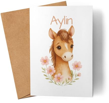 Kiddle-Design Pferd Karte Kinder Personalisiert mit Name - Grußkarte als Geburtstagskarte - Faltkarte mit Pferd-Motiv als Geldgeschenk für Jungs & Mädchen