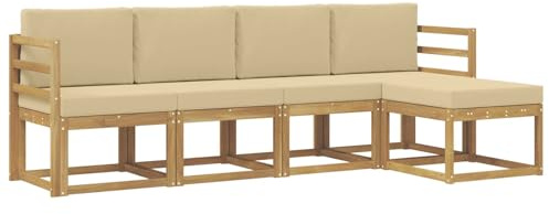 vidaXL Outdoor-Sofagarnitur mit Kissen 5 pcs Weiß und Beige, Garten Sofa Set, Moderne Möbel für draußen, Robustes Sitzen für Terrasse, Garten und Balkon, schicker Akazien Lounge