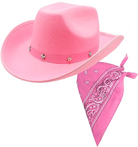 I LOVE FANCY DRESS Cowboyhut mit Sternnieten-Band und pinkem Paisley-Bandana-Kostüm-Set für Junggesellinnenabschied, Cowgirl-Set (1 Stück)